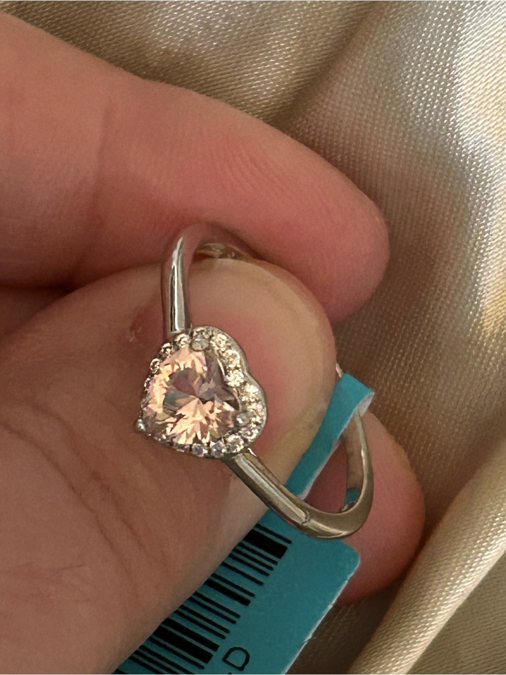 Size 10 Sterling Silver Morganite Cz Heart Ring
